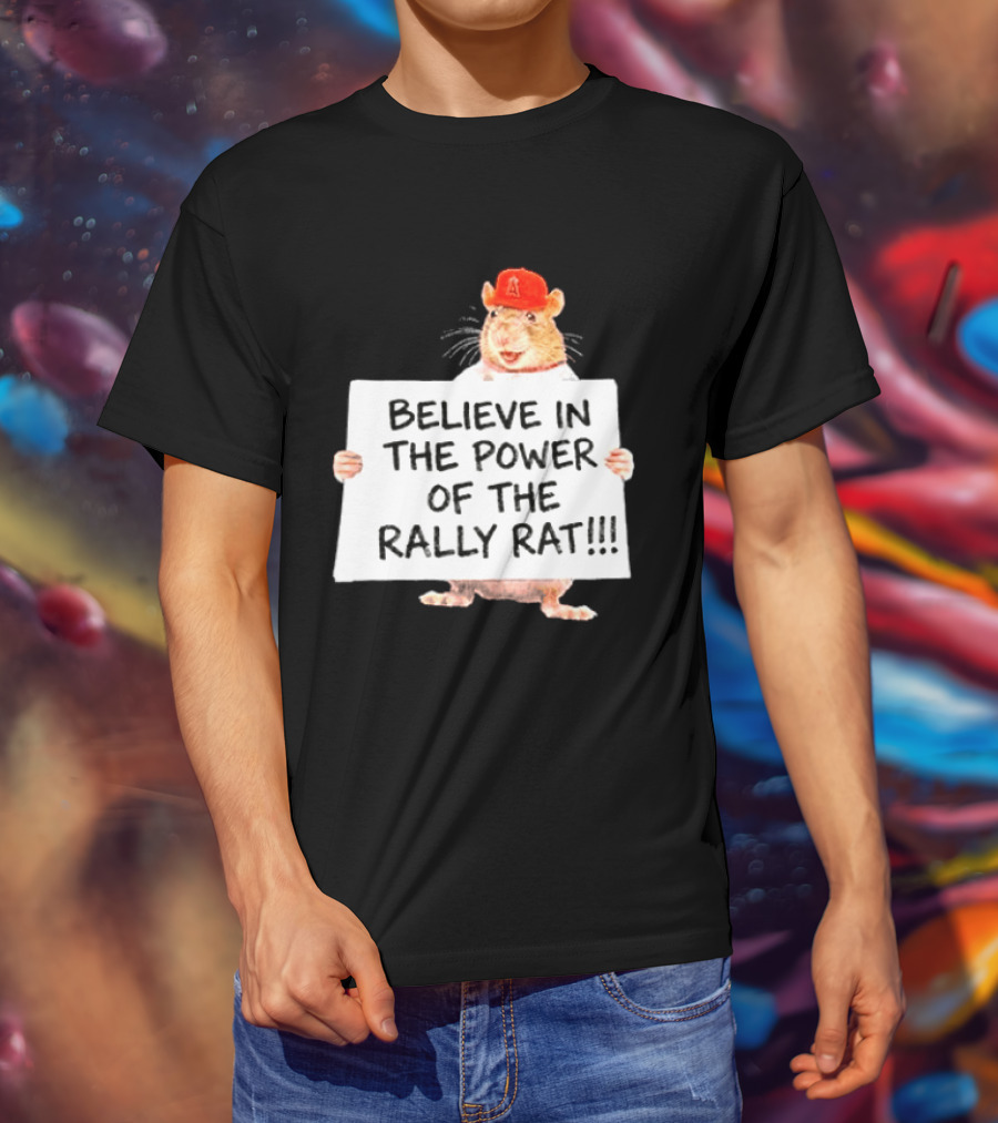 Believe In The Power Of The Rally Rat Red Cap Baseball Fan Spirit T-Shirt