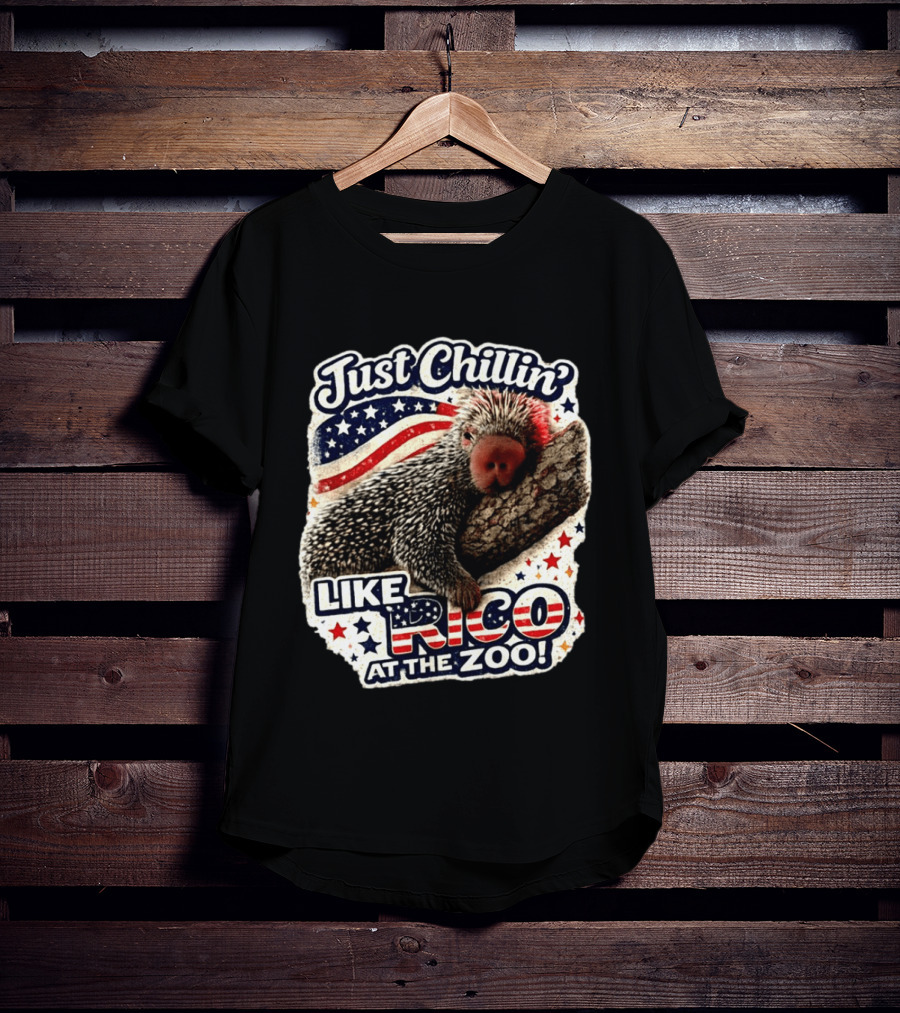 Just Chillin' Like Rico At The Zoo Patriotic Porcupine Vibes T-Shirt
