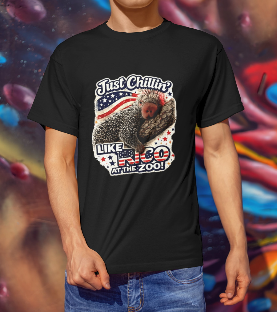 Just Chillin' Like Rico At The Zoo Patriotic Porcupine Vibes T-Shirt