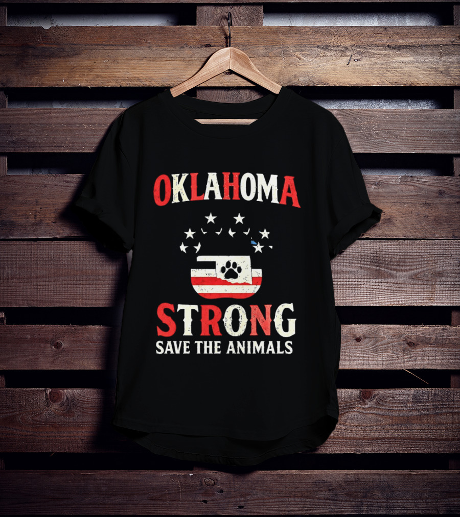 Oklahoma Strong Save The Animals Paw Print Flag Stars T-Shirt
