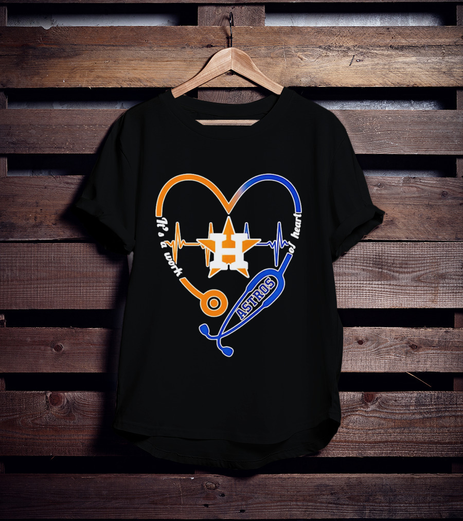 Houston Astros Nurse Heartbeat Stethoscope It's A Work Of Heart MLB T-Shirt