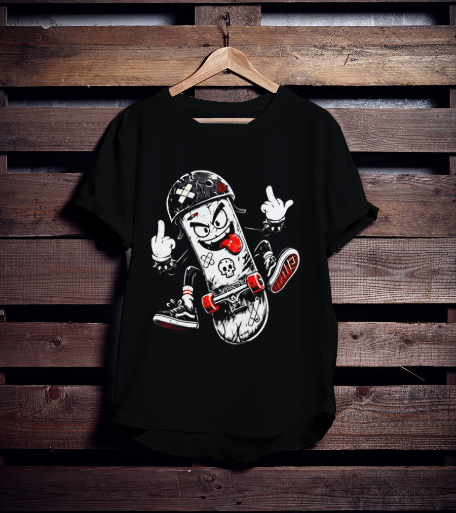 Skull Face Skateboard Cartoon Character With Attitude T-Shirt
