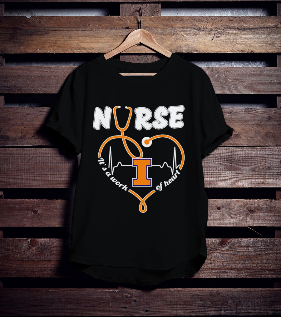 Nurse Illinois Fighting Illini It's A Work Of Heart Stethoscope Heart T-Shirt