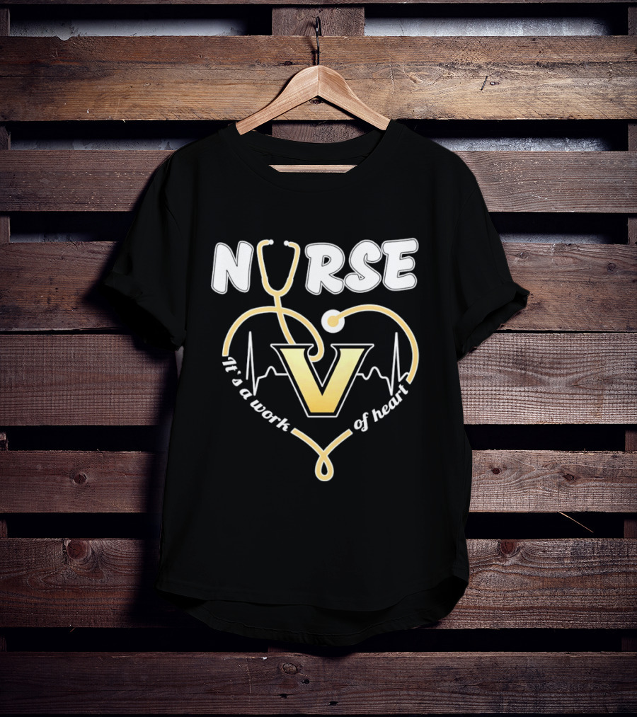 Nurse It's A Work Of Heart Vanderbilt Commodores Stethoscope Heart T-Shirt
