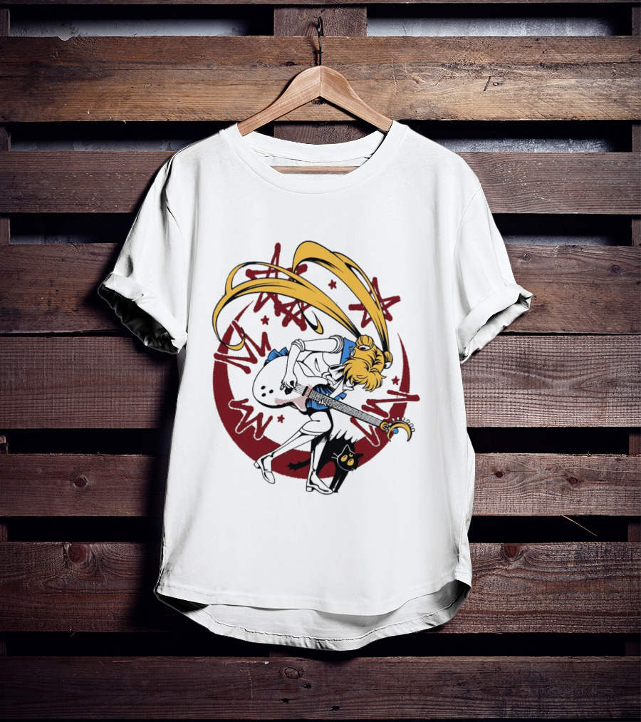 Rock N' Roll Moonlight Pop Culture Wizard Sailor Character Magic Guitar T-Shirt