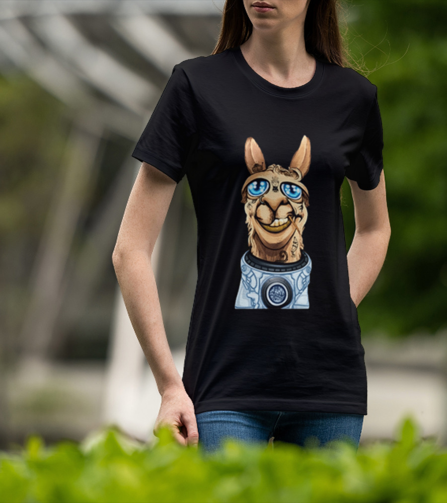 Astronaut Llama Space Adventure With Cosmic Glasses And Spacesuit T-Shirt