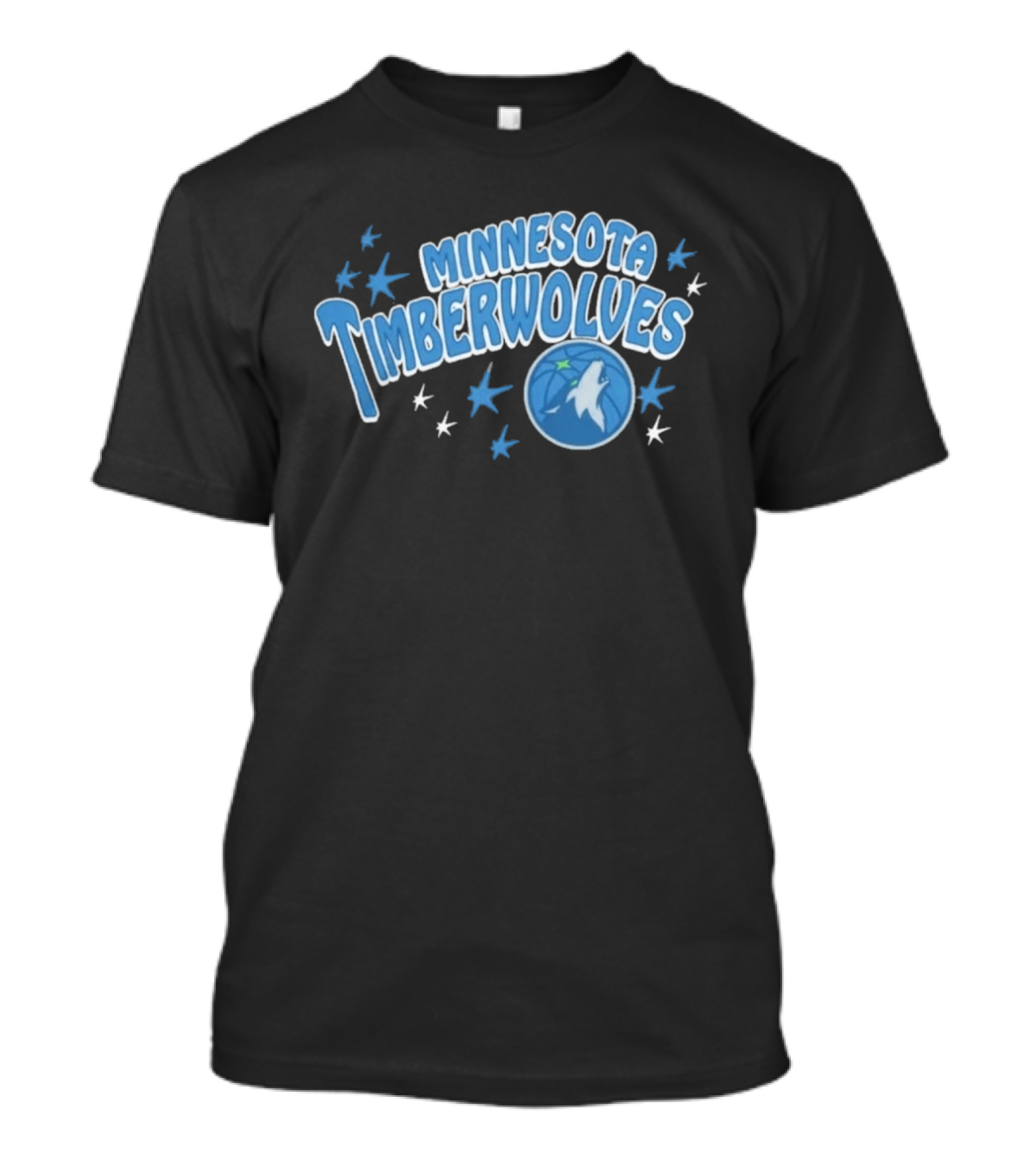 Minnesota Timberwolves Starter Black Fireworks Starry Blue Basketball Wolf T-Shirt