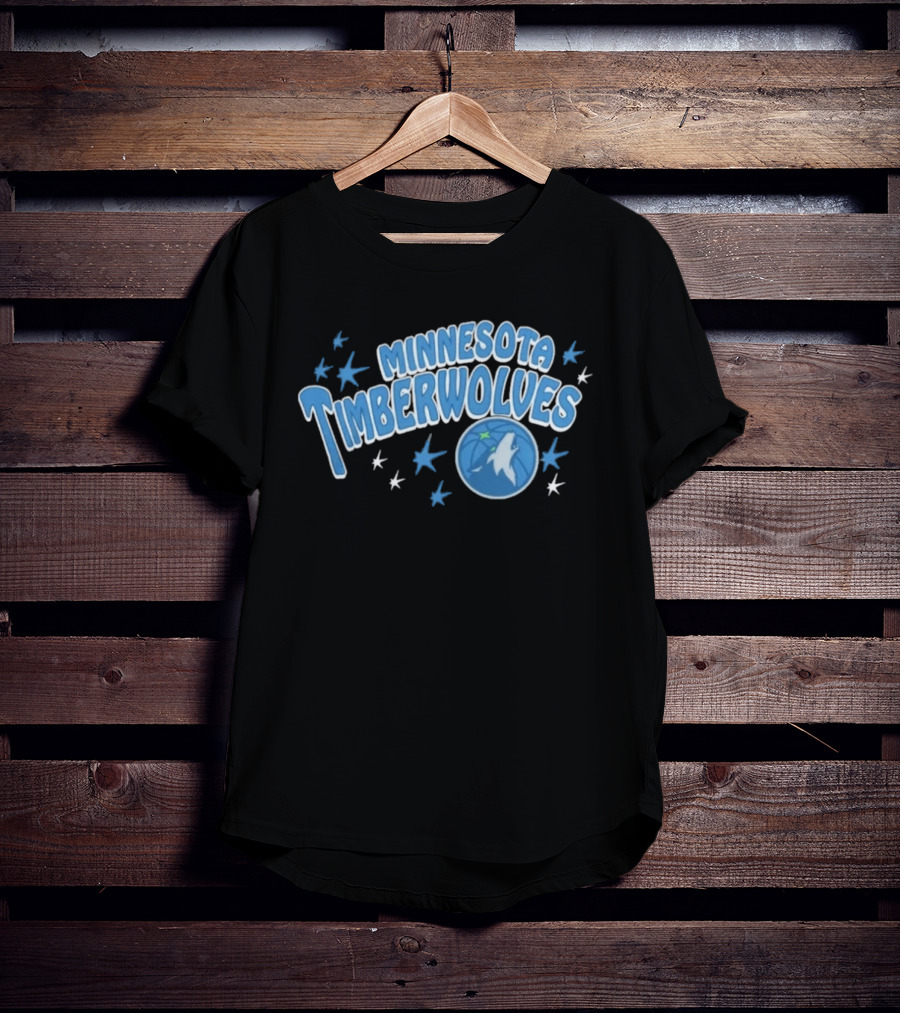 Minnesota Timberwolves Starter Black Fireworks Starry Blue Basketball Wolf T-Shirt