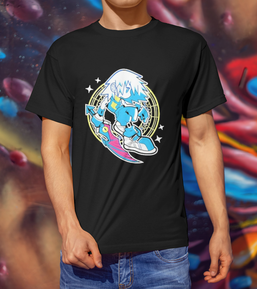Riku Anime Cartoon Character With Sword And Stars In Pastel T-Shirt