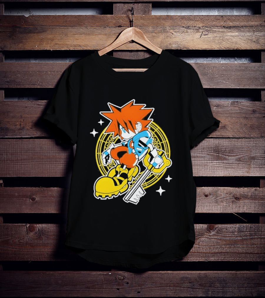 Sora Keyblade Cartoon Character With Bold Colors And Magic Circle T-Shirt