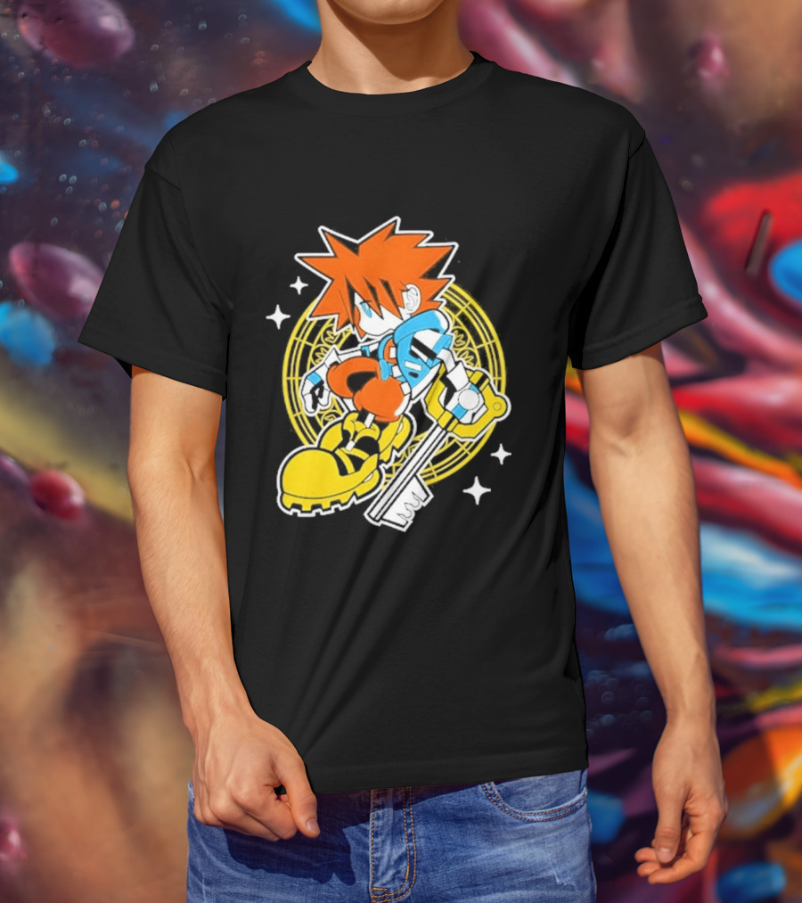 Sora Keyblade Cartoon Character With Bold Colors And Magic Circle T-Shirt