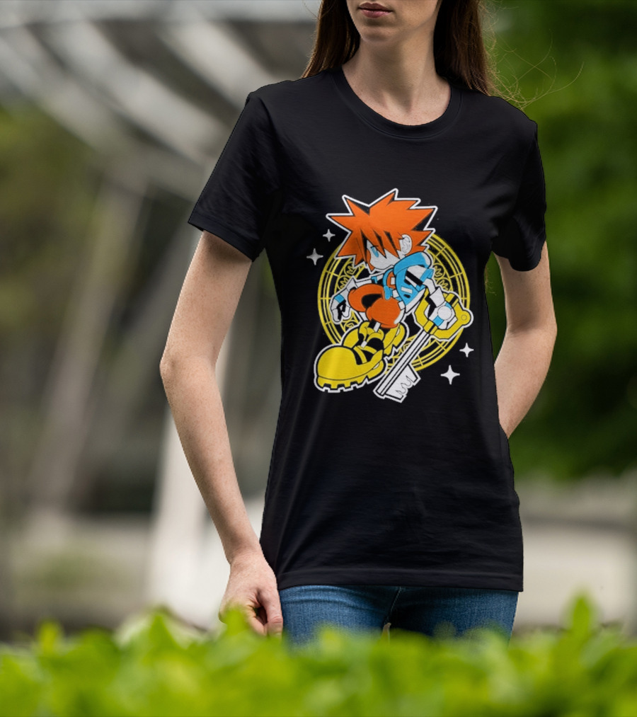 Sora Keyblade Cartoon Character With Bold Colors And Magic Circle T-Shirt