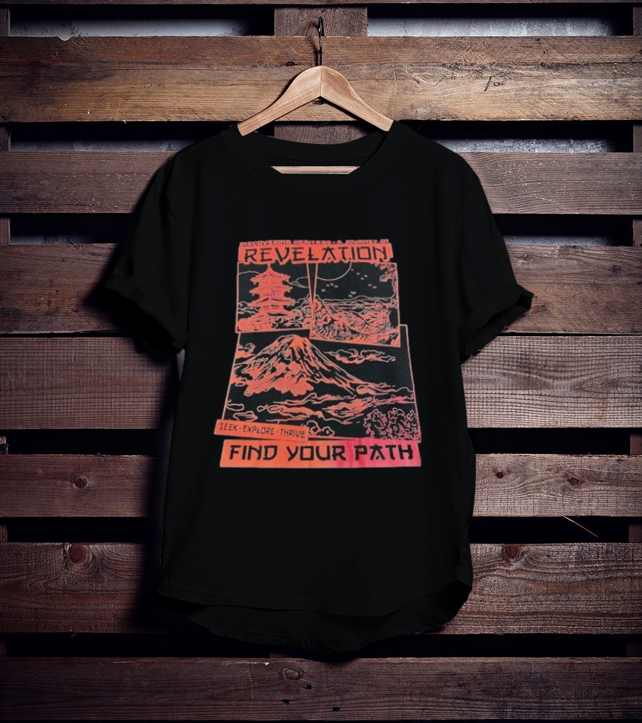Discovering Heritage Journey Revelation Seek Explore Thrive Find Your Path Mountain Pagoda Landscape T-Shirt