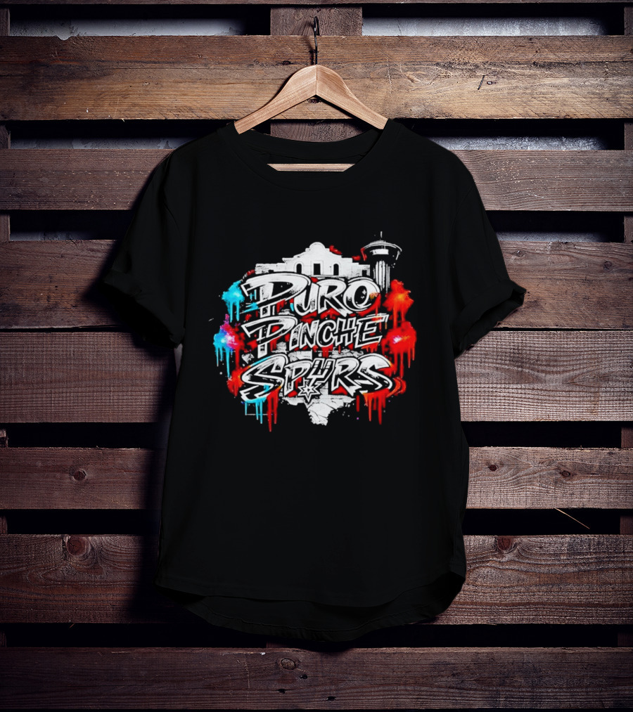 Puro Pinche Spurs San Antonio Vibes Alamo Skyline Fiesta T-Shirt