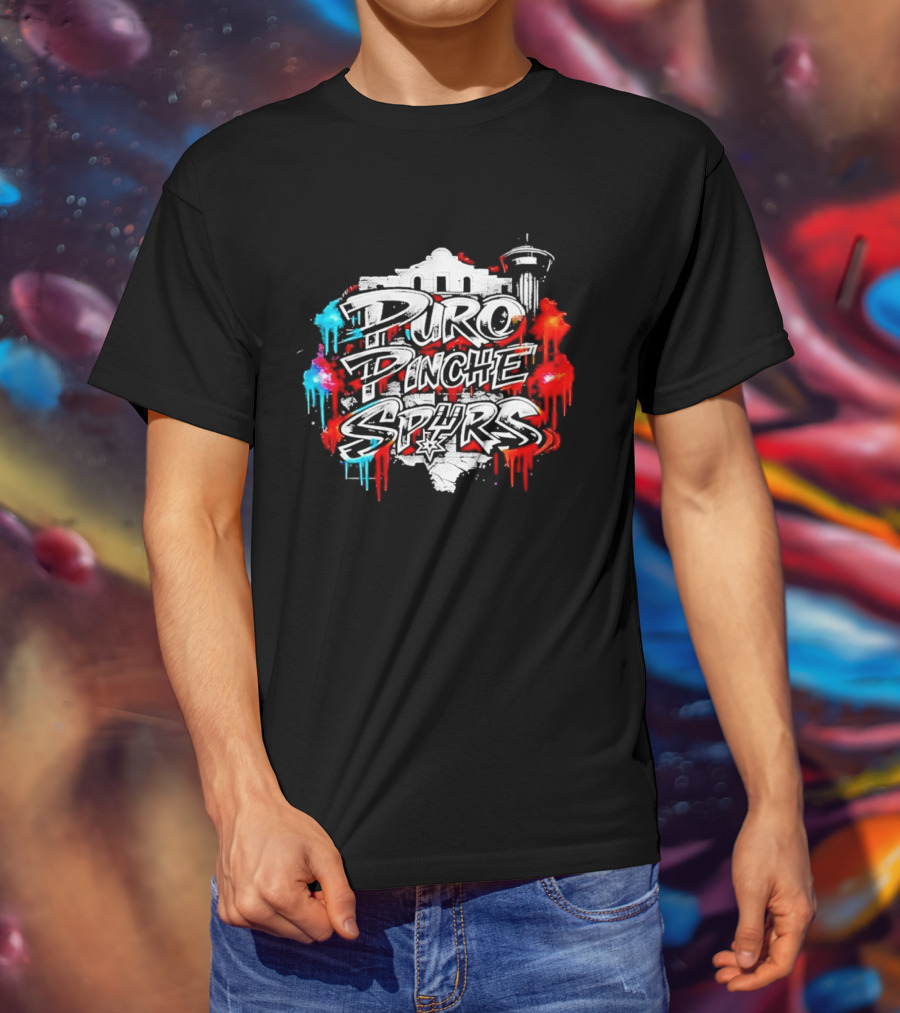 Puro Pinche Spurs San Antonio Vibes Alamo Skyline Fiesta T-Shirt