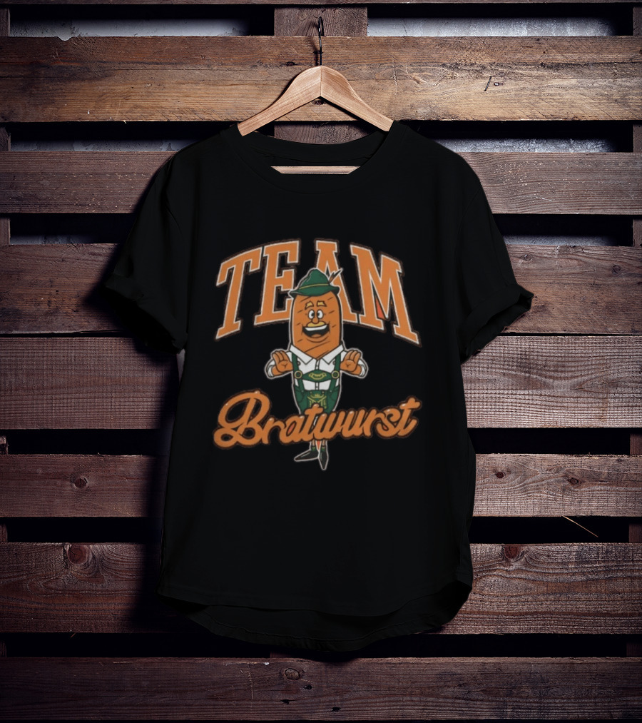 Team Bratwurst Burnt Orange Oktoberfest Character Lederhosen T-Shirt