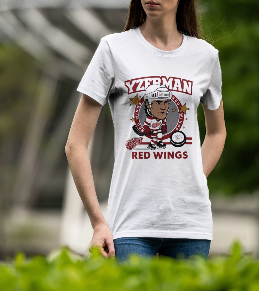 Yzerman Red Wings Caricature Hockey Player T-Shirt