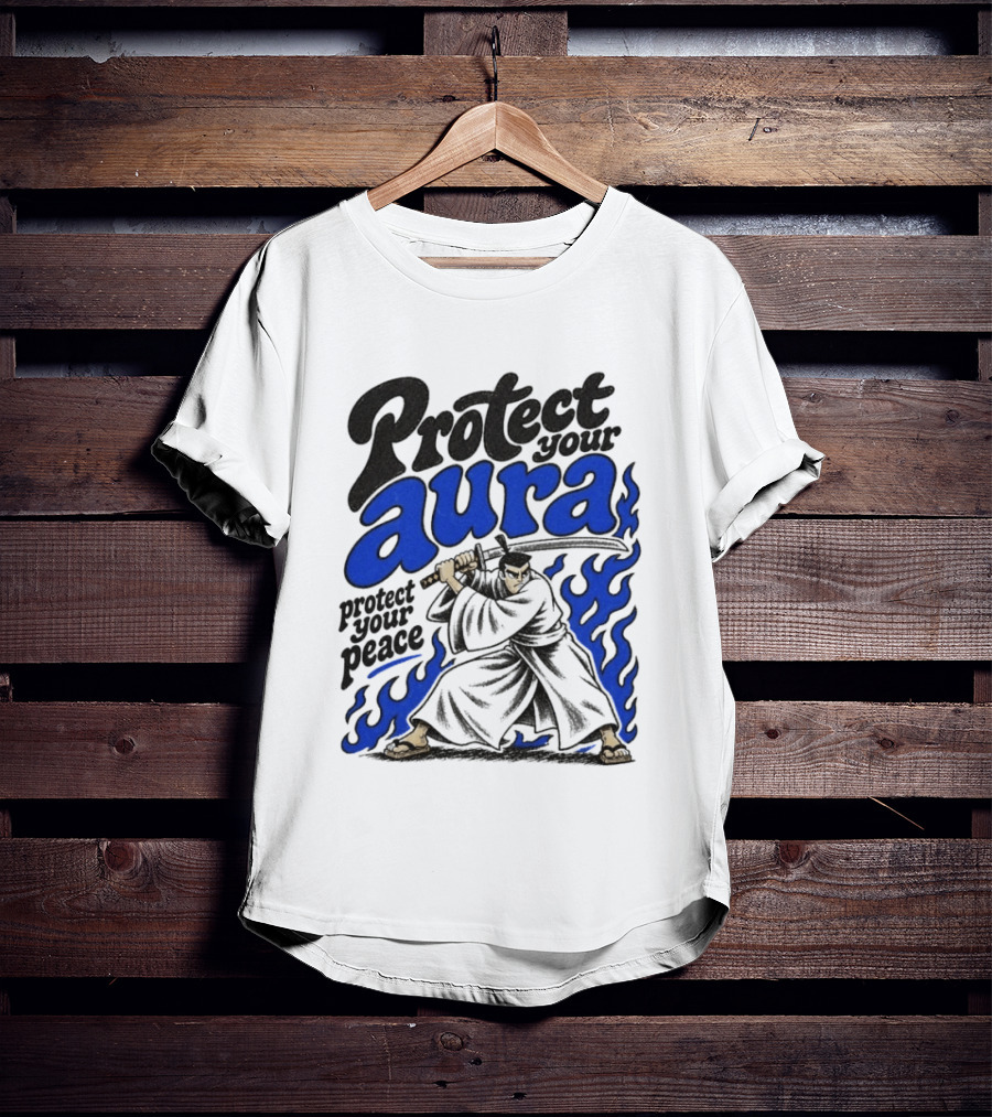 Protect Your Aura Samurai Protect Your Peace Blue Flames T-Shirt