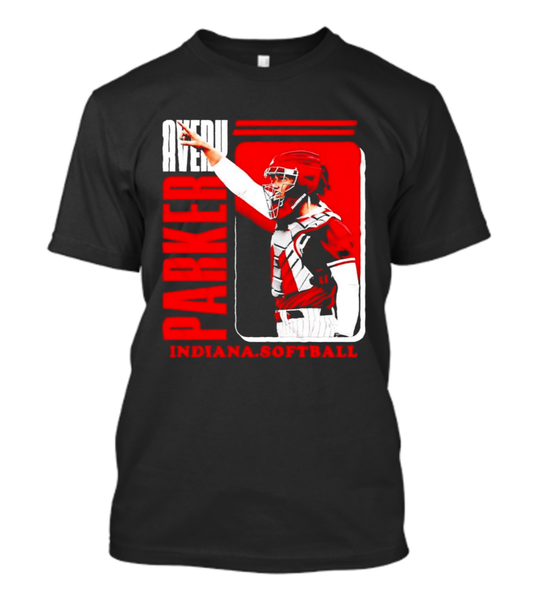 Avery Parker Indiana Softball Catcher Player Red And White Uniform T-Shirt