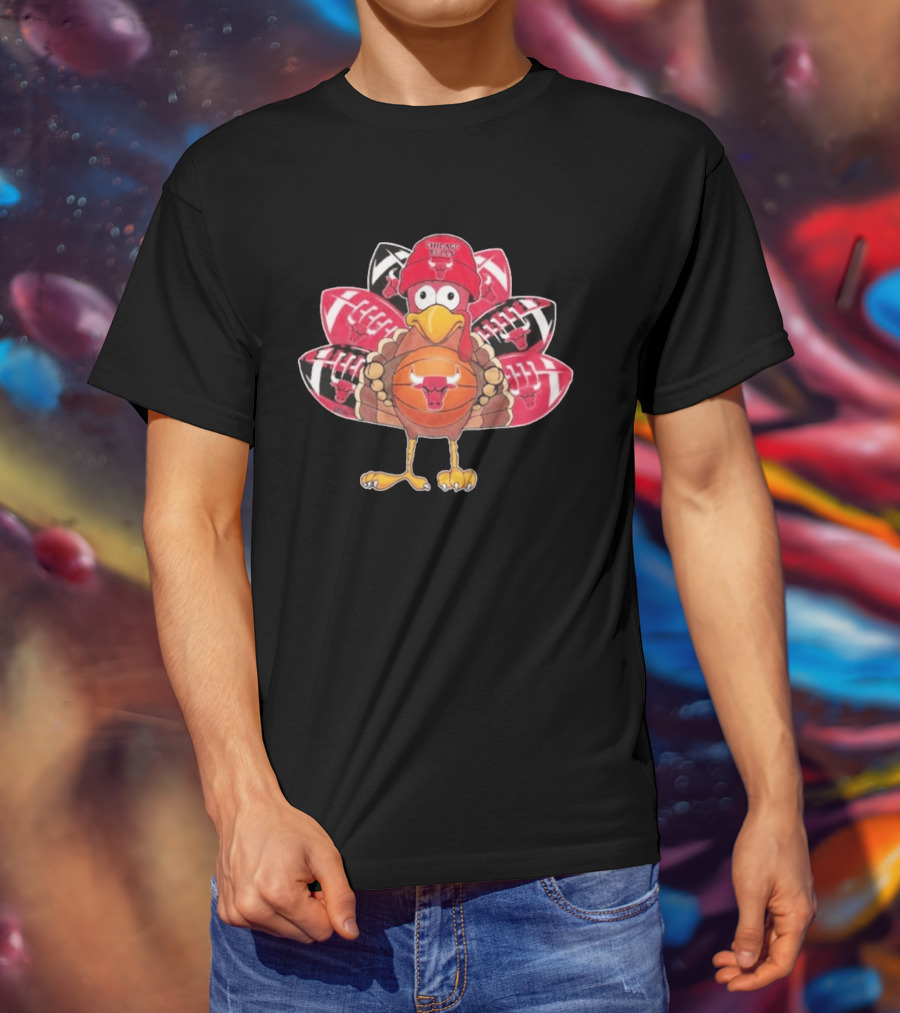 Chicago Bulls Thanksgiving Turkey Basketball Football Fusion T-Shirt