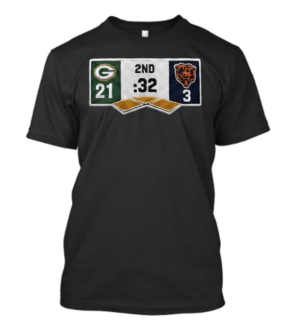 Packers 21 Bears 3 Second Quarter Scoreboard Patch T-Shirt