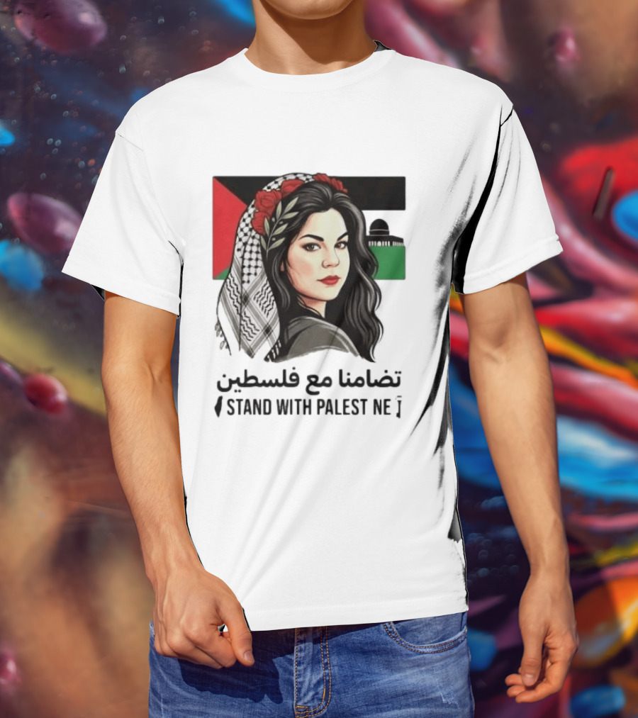 Stand With Palestine Women تضامنًا مع فلسطين Iconic Figure With Traditional Scarf And Flag T-Shirt