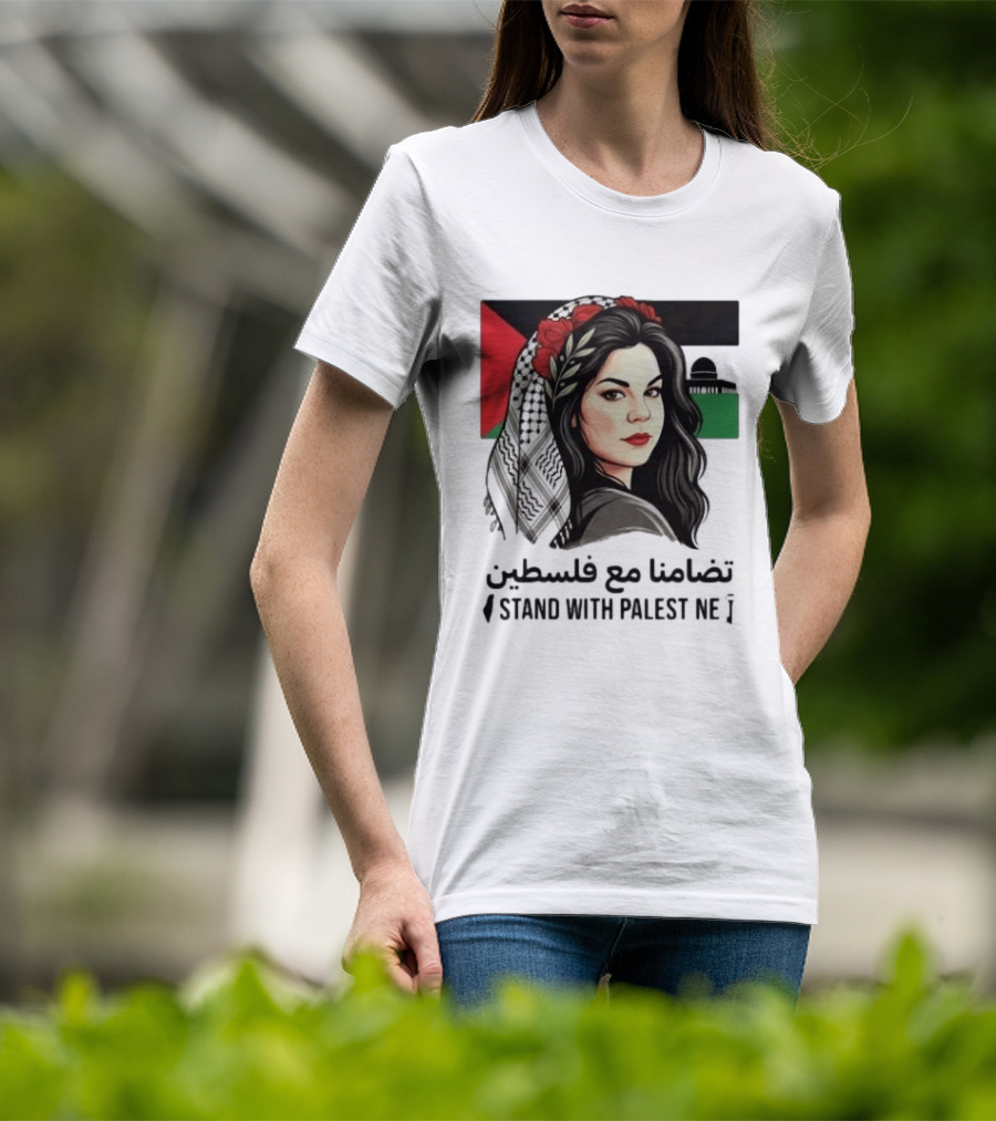 Stand With Palestine Women تضامنًا مع فلسطين Iconic Figure With Traditional Scarf And Flag T-Shirt
