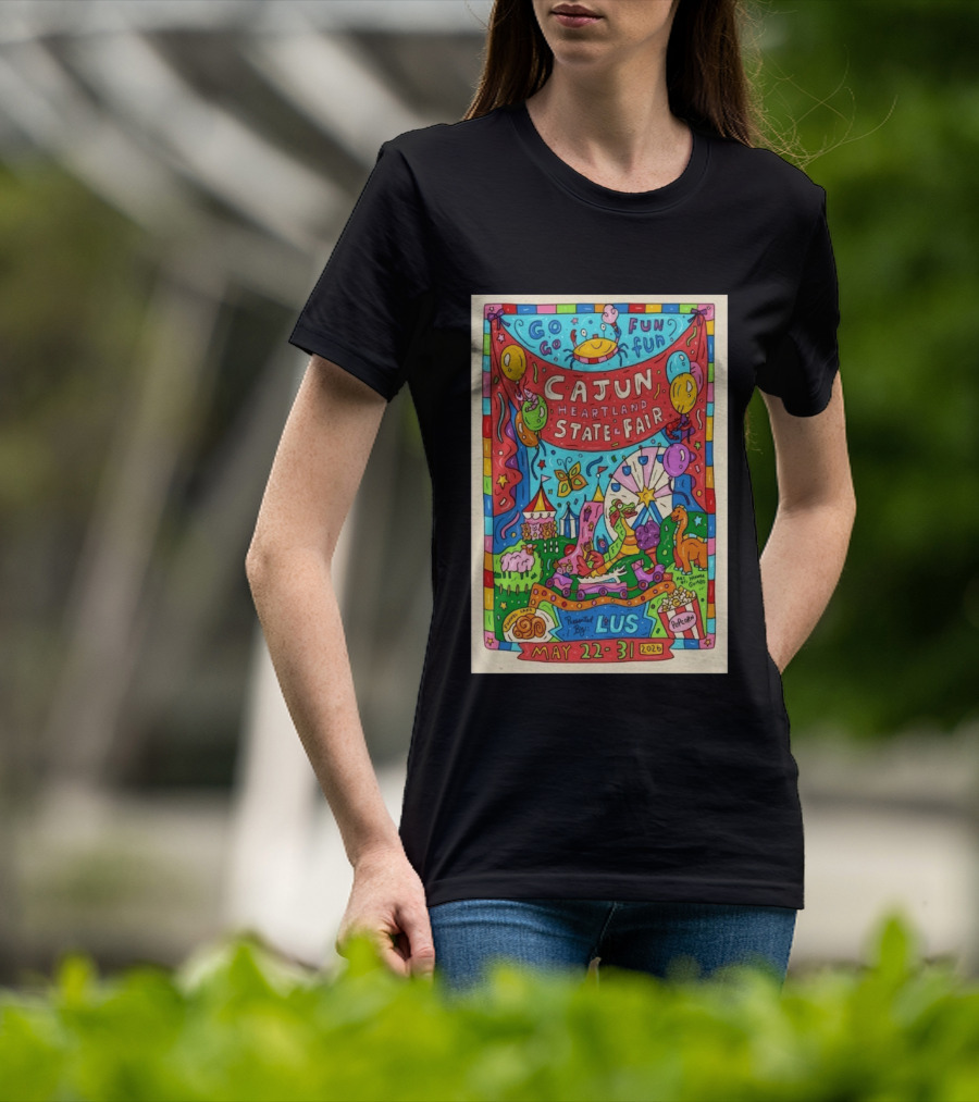 Cajun Heartland State Fair 2026 Go Go Fun May 22 31 LUS Popcorn Dinosaur T-Shirt