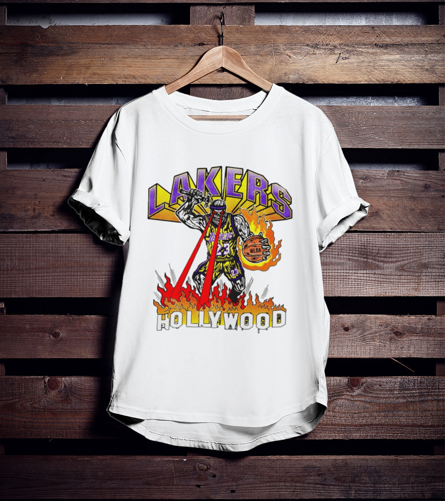 Rare Warren Lotas Los Angeles Lakers Hollywood Basketball Player Flames Laser Eyes 23 Team T-Shirt