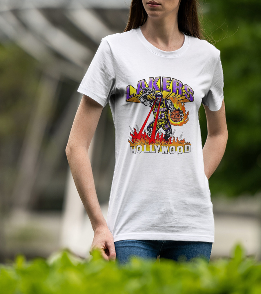 Rare Warren Lotas Los Angeles Lakers Hollywood Basketball Player Flames Laser Eyes 23 Team T-Shirt