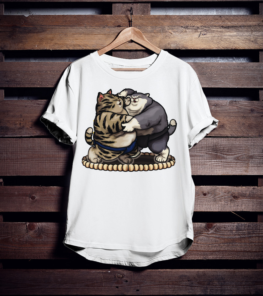 Sumo Wrestling Cats Battling In Traditional Ring T-Shirt