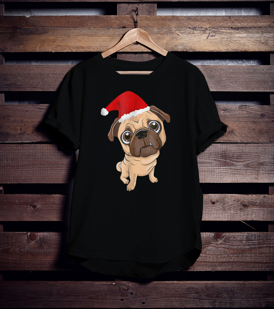 Santa Hat Pug Christmas Fun T-Shirt