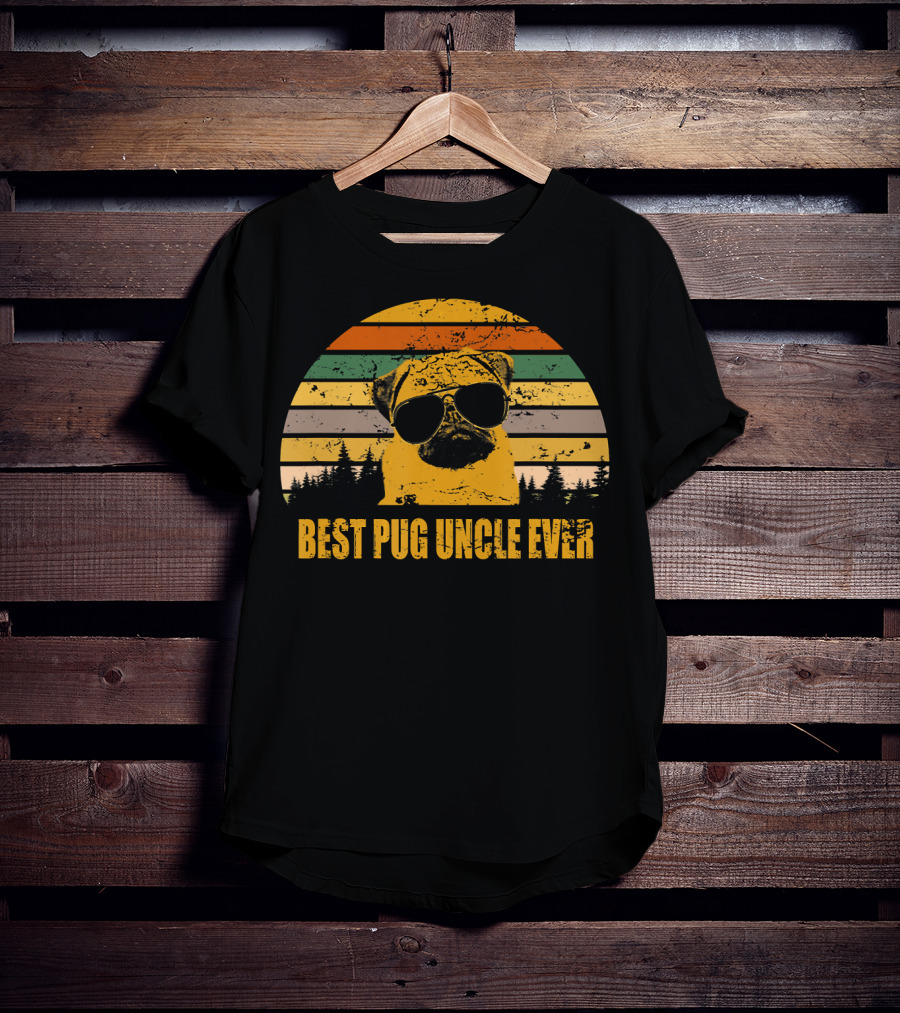 Best Pug Uncle Ever Vintage Retro Pug With Sunglasses T-Shirt