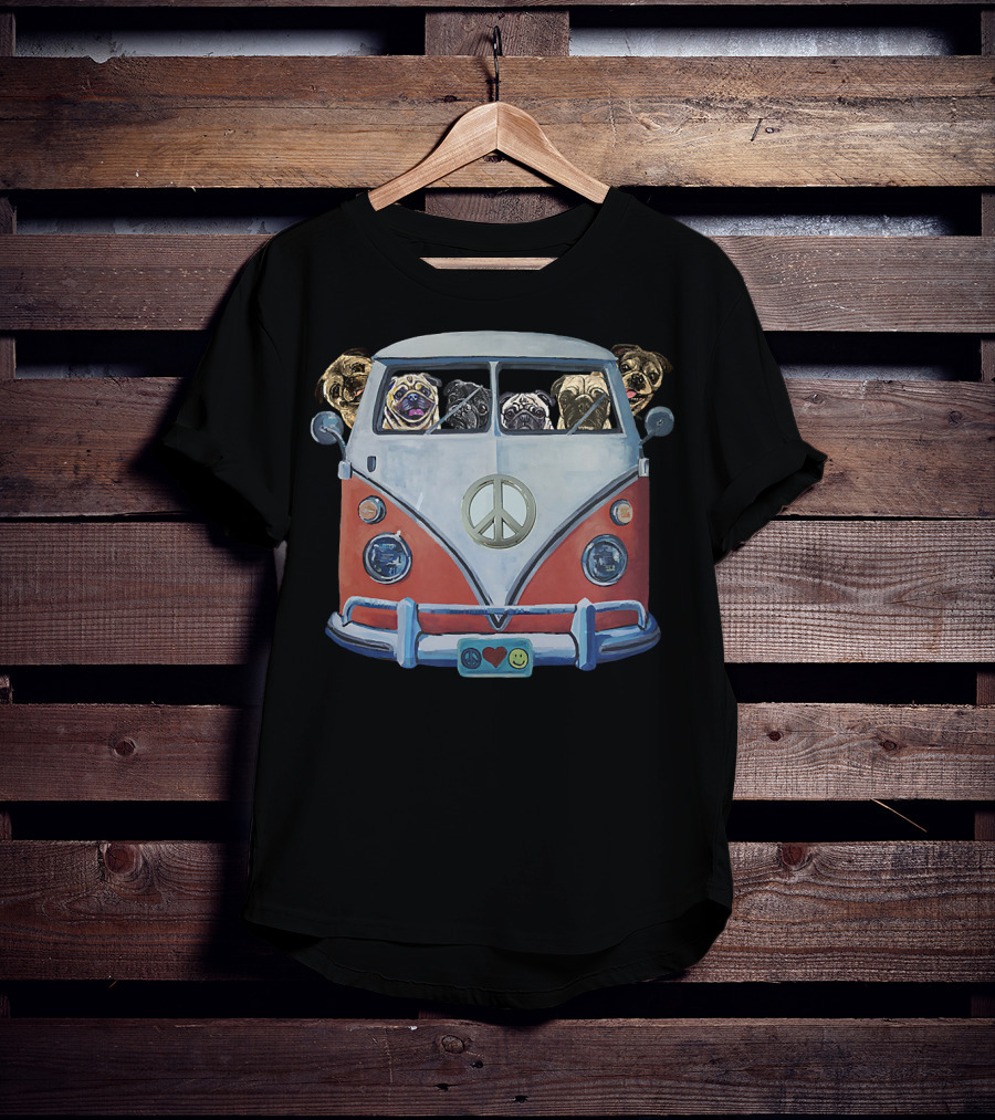Pug Hippie Van Peace Love Funny Pug T-Shirt