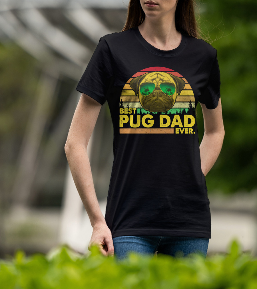 Best Pug Dad Ever Sunglasses Vintage Sunset T-Shirt
