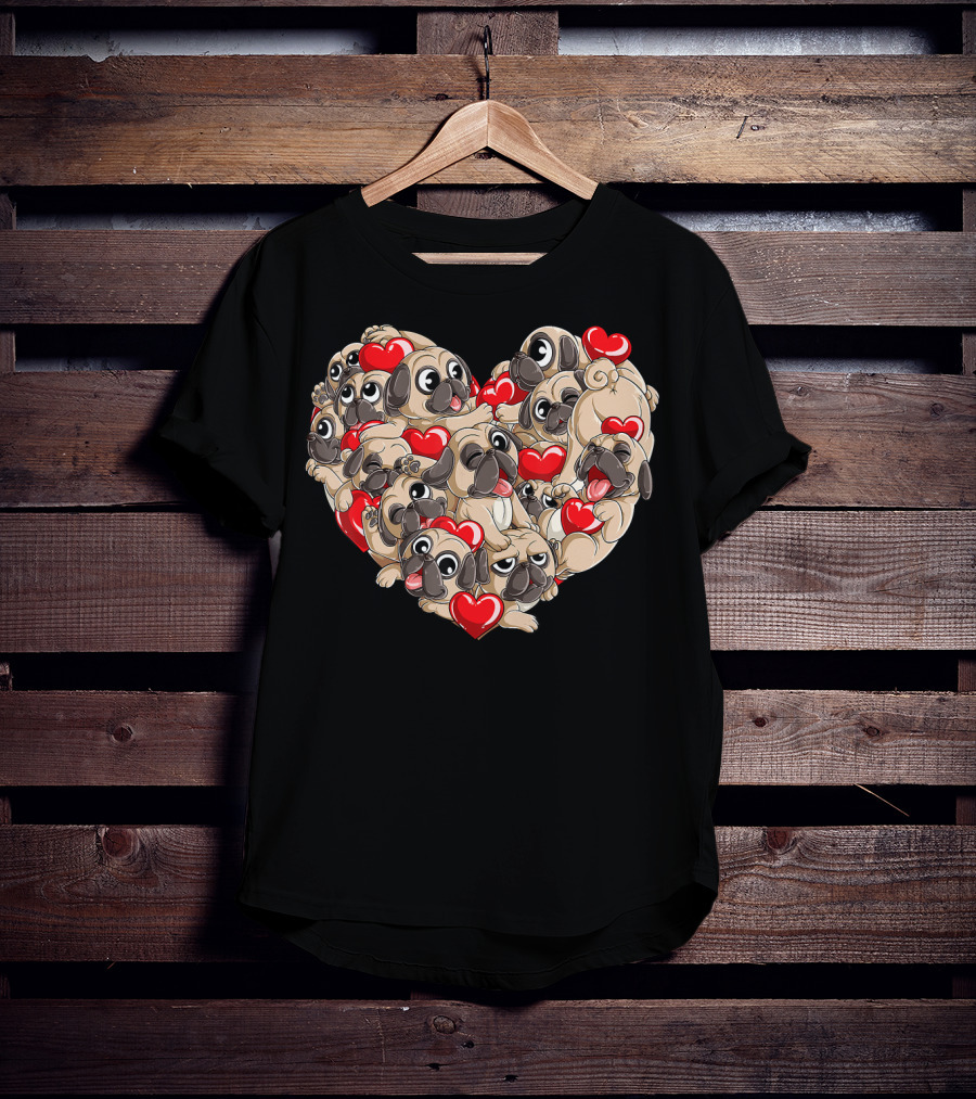 Pug Heart Valentines Day Dog Lover Boys Men Love T-Shirt