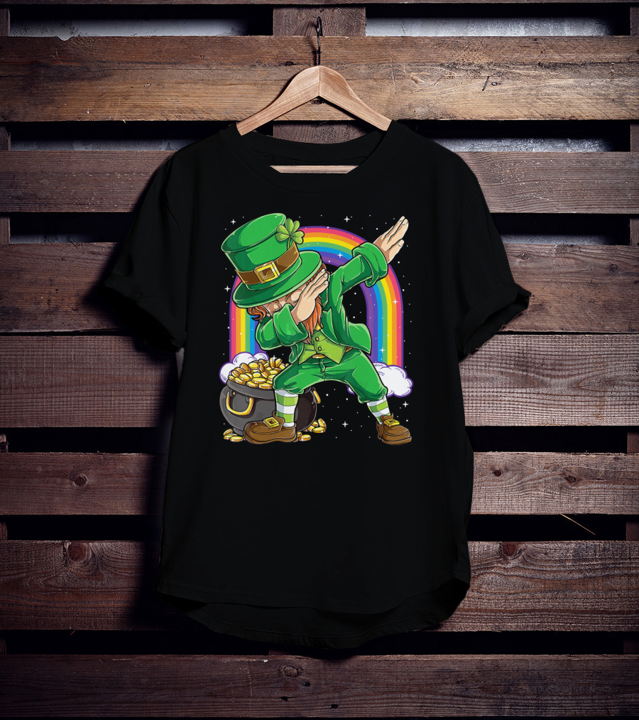 Dabbing Leprechaun St Patricks Day Boys Dab With Pot Of Gold And Rainbow T-Shirt