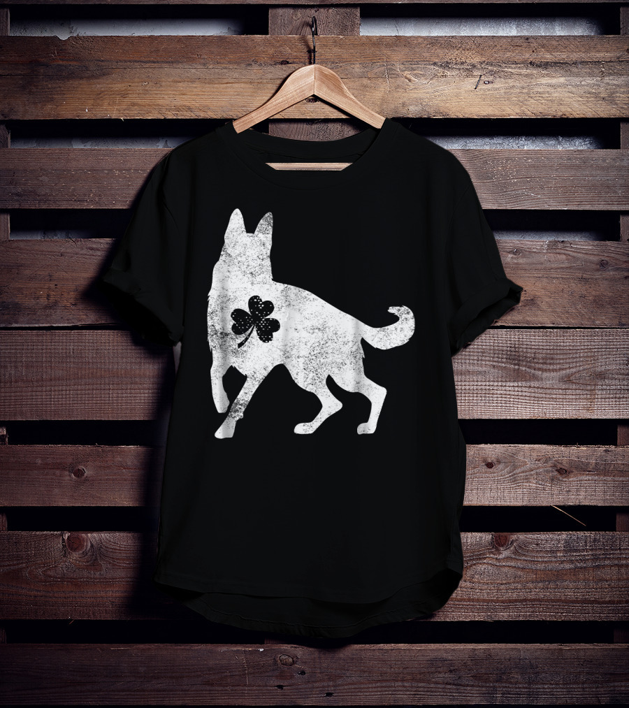 German Shepherd Silhouette Irish Clover St Patrick's Day Dog T-Shirt