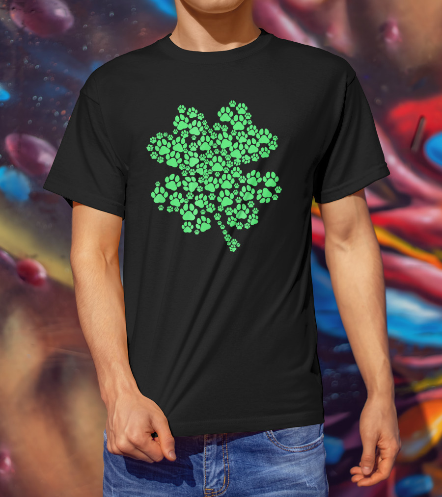 Lucky Clover Paw Dog Puppy St. Patrick's Day Shamrock Paws T-Shirt