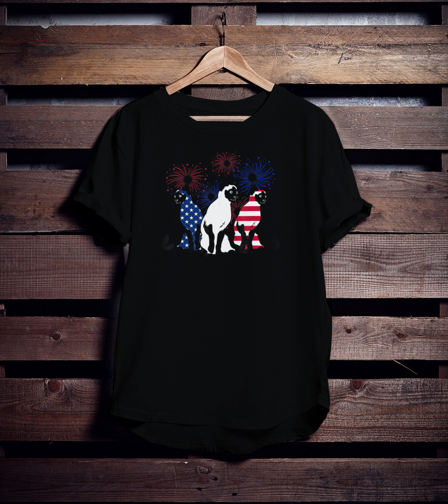 American Independence Day Siamese Cats With Patriotic Fireworks T-Shirt