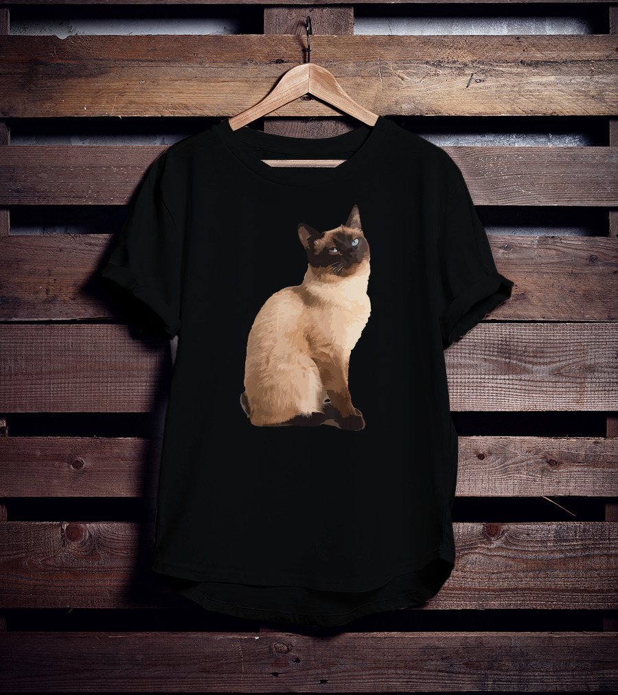 Siamese Cat Cute Siamese Cat Sitting Brown Fur Blue Eyes T-Shirt