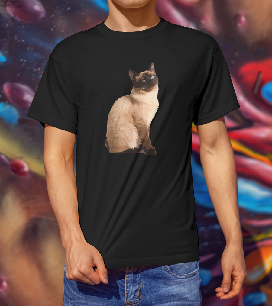 Siamese Cat Cute Siamese Cat Sitting Brown Fur Blue Eyes T-Shirt