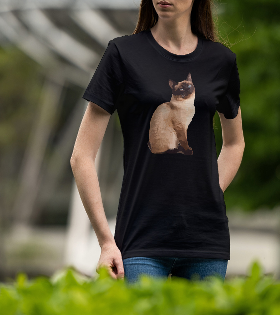 Siamese Cat Cute Siamese Cat Sitting Brown Fur Blue Eyes T-Shirt