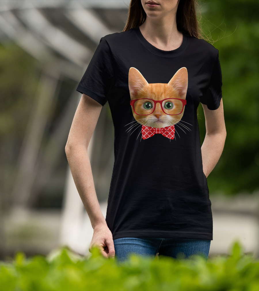 Tabby Cat Lover Orange Hipster Glasses Kitty Mama T-Shirt