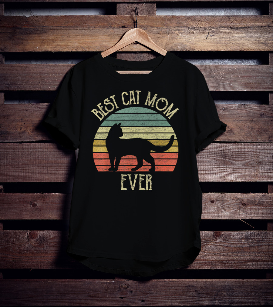 Vintage Best Cat Mom Ever Retro Stripes Cat Lovers T-Shirt