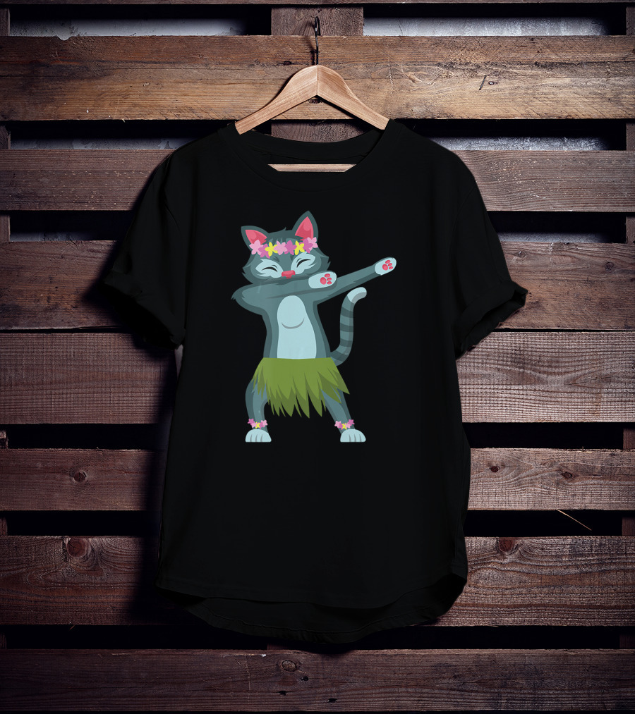 Aloha Cat Hawaiian Dance Mele Kalikimaka Hula Kitty With Floral Crown And Grass Skirt T-Shirt