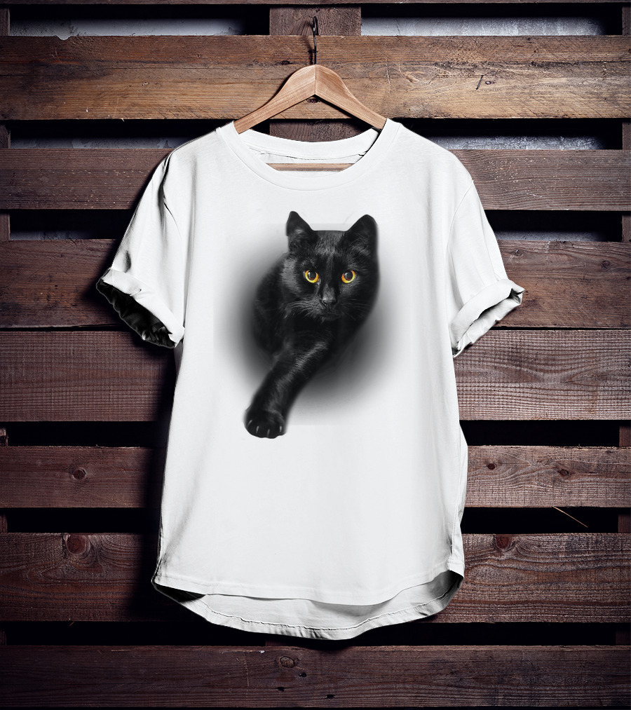 Black Cat Yellow Eyes Cats Iconic Feline Expression T-Shirt