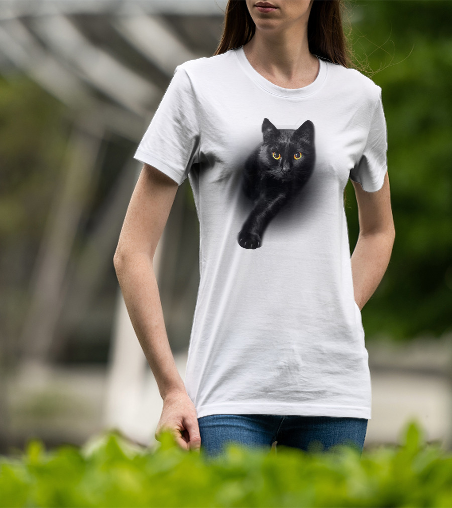 Black Cat Yellow Eyes Cats Iconic Feline Expression T-Shirt