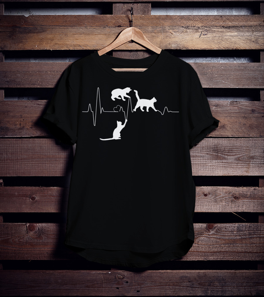 Cat Heartbeat Funny Cats Playing On Heartline T-Shirt
