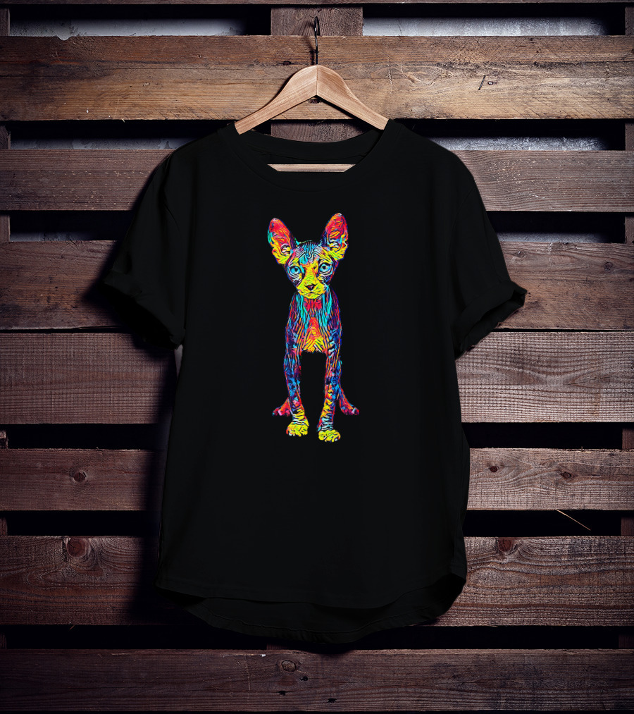 Psychedelic Colorful Cat Sphynx T-Shirt